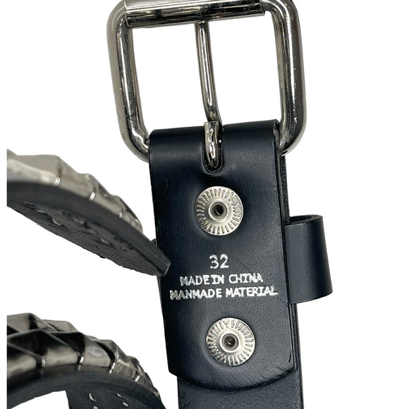 Hot Topic Two Row Pyramid Stud Belt Black with Silver Tone Studs Size 32 - Picture 4 of 10